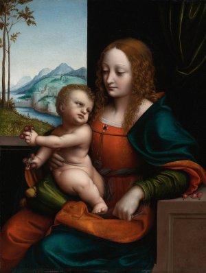 The Virgin And Child By A Window, Madonna Of The Cherries by Giampietrino (Giovanni Pietro Rizzoli) Oil Painting
