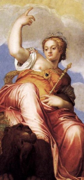 Venice Seated Upon the Globe and Upon a Lion Oil painting by Gian Battista Zelotti