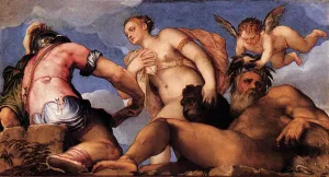 Venus between Mars and Neptune by Gian Battista Zelotti - Oil Painting Reproduction