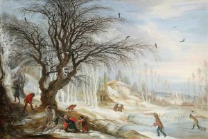 Winter Landscape with Wood Gatherers by Gijsbrecht Leytens Oil Painting