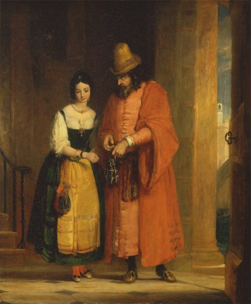 Main Product Photo of Shylock and Jessica from the 'Merchant of Venice,'II, ii Painting by Gilbert Stuart Newton