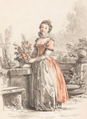 A Young Woman Standing In A Park by Gilles Demarteau The Elder Oil Painting