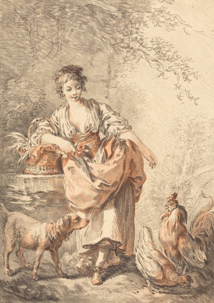 Woman Feeding Chickens by Gilles Demarteau The Elder - Hand-Painted Oil Painting Reproduction