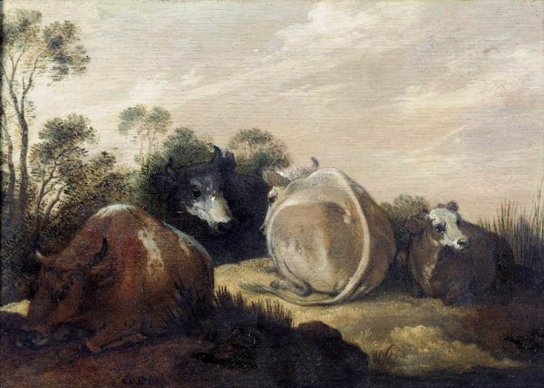 Cattle Resting in a Dune Landscape