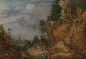 Rocky Landscape with Deer and Goats by Gillis Claesz De Hondecoeter Oil Painting