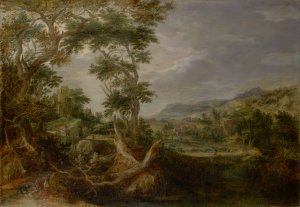 Swampy Valley with Castle on a Hill and Distant Farms by Gillis Claesz De Hondecoeter Oil Painting