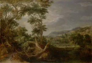 Swampy Valley with Castle on a Hill and Distant Farms by Gillis Claesz De Hondecoeter Oil Painting