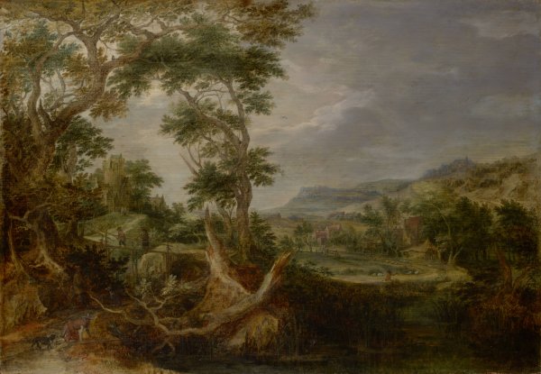 Swampy Valley with Castle on a Hill and Distant Farms  by Gillis Claesz De Hondecoeter - Hand-Painted Oil Painting Reproduction