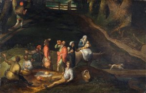 Landscape with the Holy Family by Gillis Mostaert Oil Painting