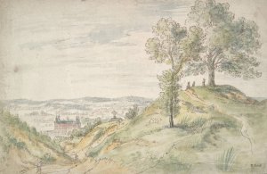 Figures on a Hill Viewing a Castle by Gillis Neyts Oil Painting