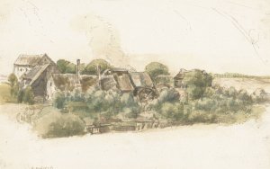 Gezicht op enkele huizen en een watermolen tussen bomen by Gillis Neyts Oil Painting