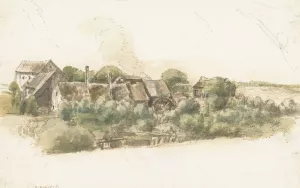 Gezicht op enkele huizen en een watermolen tussen bomen by Gillis Neyts Oil Painting