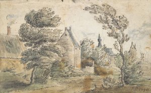 Trees and Houses with Castle in Distance by Gillis Neyts Oil Painting