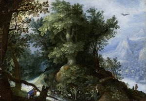 Forest Scene with Hunters by Gillis Van Coninxloo Oil Painting