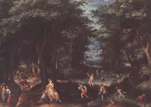 Landscape with Leto and Peasants of Lykia by Gillis Van Coninxloo - Oil Painting Reproduction