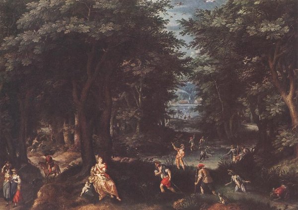 Main Product Photo of Landscape with Leto and Peasants of Lykia Painting by Gillis Van Coninxloo