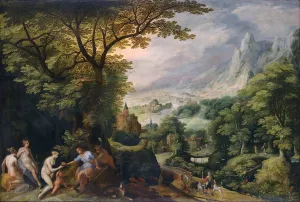 Landscape with the Judgement of Paris by Gillis Van Coninxloo Oil Painting