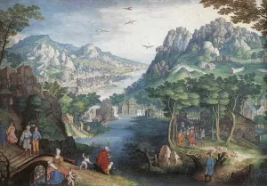 Mountain Landscape with River Valley and the Prophet Hosea by Gillis Van Coninxloo - Oil Painting Reproduction