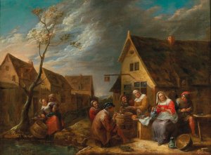 A Merry Company Of Peasants In Front Of A Tavern by Gillis Van Tilborgh Oil Painting