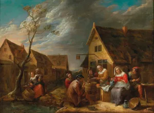 A Merry Company Of Peasants In Front Of A Tavern by Gillis Van Tilborgh Oil Painting