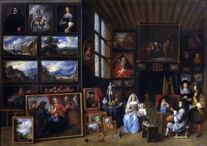 A Picture Gallery with an Artist Painting a Woman and a Girl. Allegory of the Art of Painting by Gillis Van Tilborgh Oil Painting