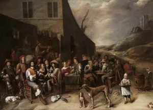 Outside a Tavern by Gillis Van Tilborgh Oil Painting