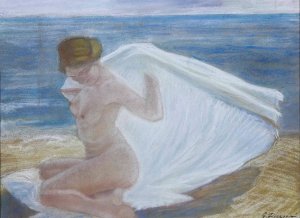 Signora in riva al mare by Gino Piccioni Oil Painting