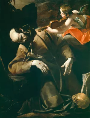 St. Francis Of Assisi In Ecstasy Before A Cherub With A Violin by Gioacchino Assereto Oil Painting
