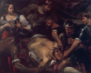 The Philistines Gouging out Samson's Eyes by Gioacchino Assereto Oil Painting