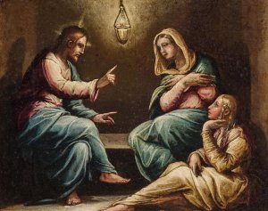 Christ in the house of Martha and Mary by Giorgio Vasari Oil Painting
