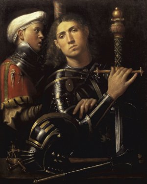 The 'Gattamelata'. Man in armour with a squire by Giorgione Oil Painting