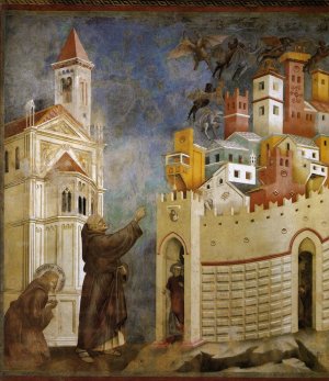 Legend of St Francis: 10. Exorcism of the Demons at Arezzo Upper Church, San Francesco, Assisi Oil painting by Giotto Di Bondone