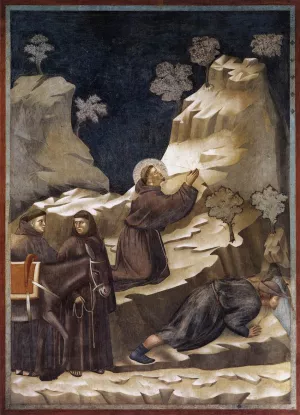 Legend of St Francis: 14. Miracle of the Spring Upper Church, San Francesco, Assisi painting by Giotto Di Bondone