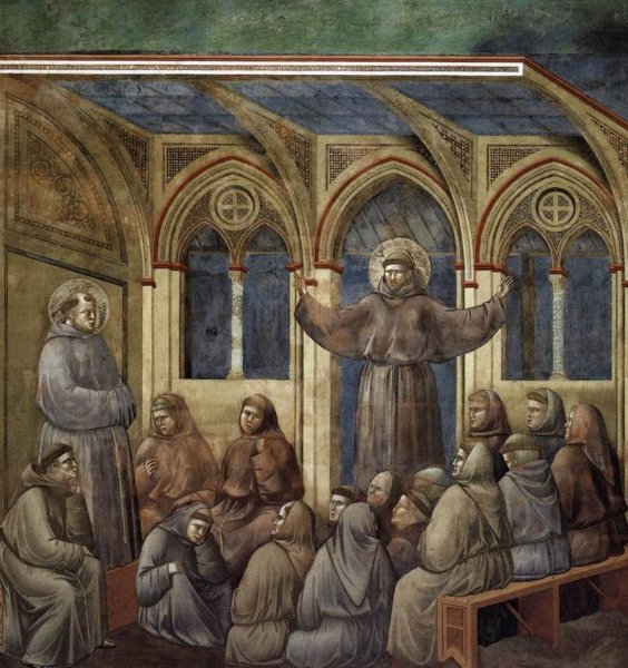 Legend of St Francis: 18. Apparition at Arles Upper Church, San Francesco, Assisi by Giotto Di Bondone - Hand-Painted Oil Painting Reproduction