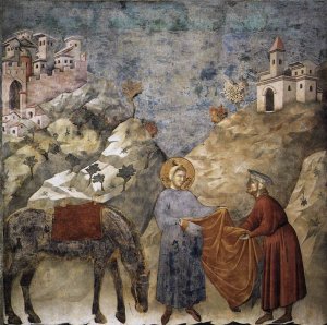 Legend of St Francis: 2. St Francis Giving his Mantle to a Poor Man Upper Church, San Francesco, Assisi