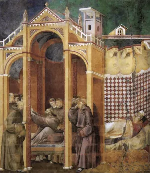 Legend of St Francis: 21. Apparition to Fra Agostino and to Bishop Guido of Arezzo Upper Church, San Francesco, Assisi by Giotto Di Bondone Oil Painting