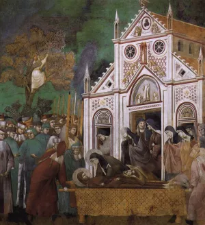 Legend of St Francis: 23. St. Francis Mourned by St. Clare Upper Church, San Francesco, Assisi by Giotto Di Bondone Oil Painting