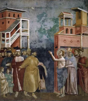 Legend of St Francis: 5. Renunciation of Wordly Goods Upper Church, San Francesco, Assisi by Giotto Di Bondone - Oil Painting Reproduction