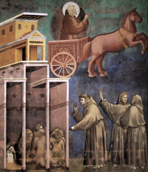 Main Product Photo of Legend of St Francis: 8. Vision of the Flaming Chariot Upper Church, San Francesco, Assisi Painting by Giotto Di Bondone