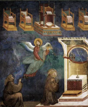 Legend of St Francis: 9. Vision of the Thrones Upper Church, San Francesco, Assisi by Giotto Di Bondone Oil Painting