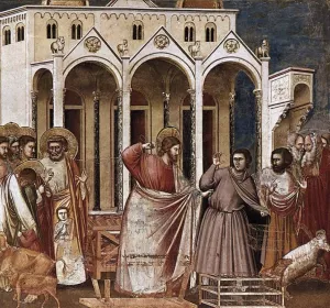 Scenes from the Life of Christ: 11. Expulsion of the Money-Changers from the Temple painting by Giotto Di Bondone