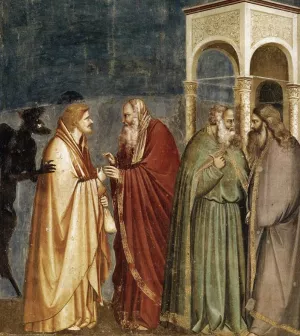 Scenes from the Life of Christ: 12. Judas' Betrayal (Cappella Scrovegni (Arena Chapel), Padua) painting by Giotto Di Bondone