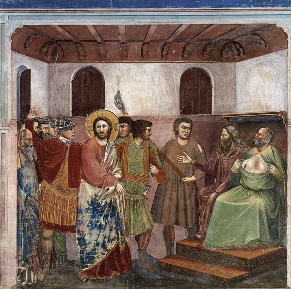 Scenes from the Life of Christ: 16. Christ Before Caiaphas  by Giotto Di Bondone - Hand-Painted Oil Painting Reproduction