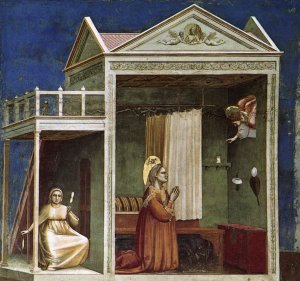 Scenes from the Life of Joachim: 3. Annunciation to St Anne Oil painting by Giotto Di Bondone