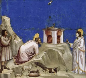 Scenes from the Life of Joachim: 4. Joachim's Sacrificial Offering (Cappella Scrovegni (Arena Chapel), Padua) by Giotto Di Bondone - Oil Painting Reproduction