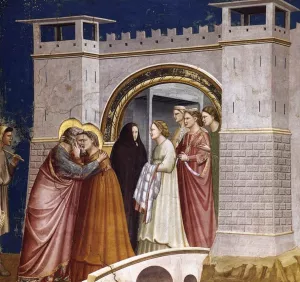 Scenes from the Life of Joachim: 6. Meeting at the Golden Gate by Giotto Di Bondone - Oil Painting Reproduction