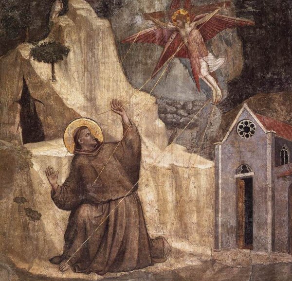 Scenes from the Life of Saint Francis: 1. Stigmatisation of Saint Francis Bardi Chapel, Santa Croce, Florence by Giotto Di Bondone - Hand-Painted Oil Painting Reproduction