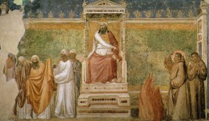 Scenes from the Life of Saint Francis: 6. St Francis before the Sultan Trial by Fire Bardi Chapel, Santa Croce, Florence Oil painting by Giotto Di Bondone