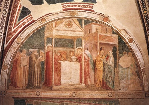 Scenes from the Life of St John the Baptist: 1. Annunciation to Zacharias by Giotto Di Bondone - Hand-Painted Oil Painting Reproduction