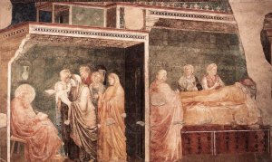 Scenes from the Life of St John the Baptist: 2. Birth and Naming of the Baptist Peruzzi Chapel, Santa Croce, Florence Oil painting by Giotto Di Bondone